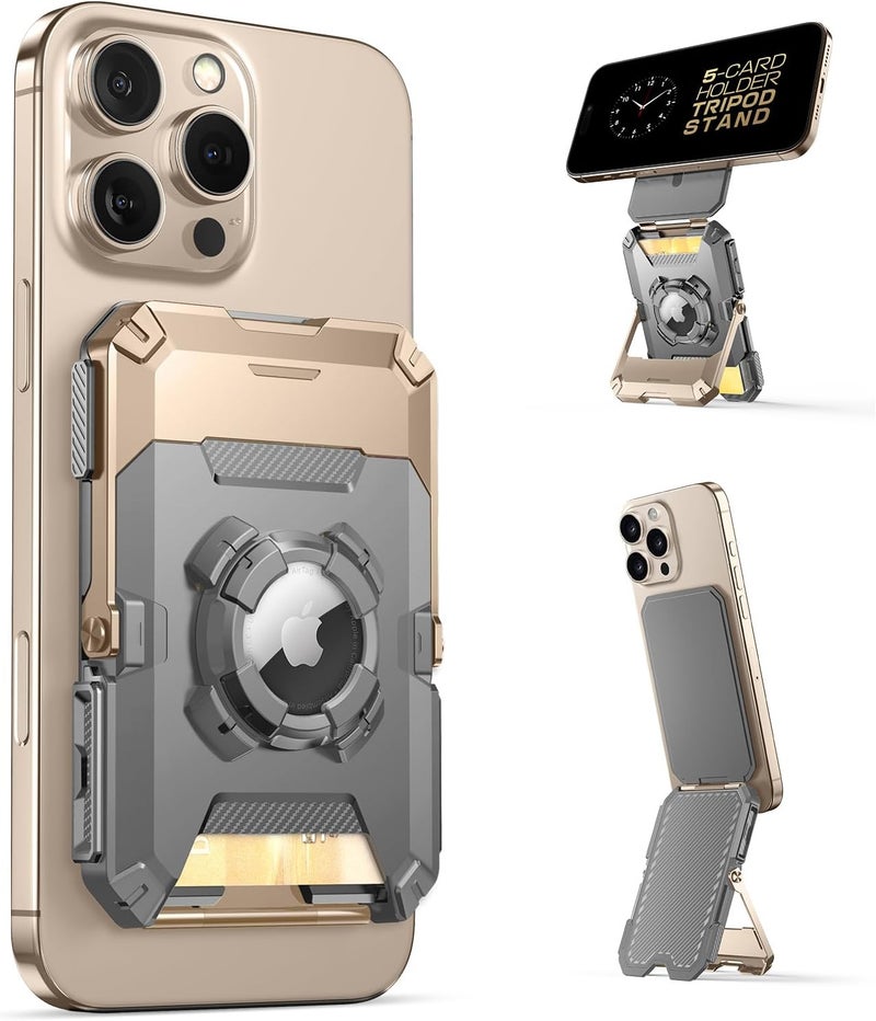 SupCase محفظة ماغ سيف مع حامل آير تاج، محفظة مغناطيسية للرجال، [تحمل 5 بطاقات] [حامل قابل للتعديل] [حماية RFID] حامل بطاقات ثلاثي القوائم لسلسلة آيفون 17/16/15/14/13/12، ذهب صحراوي - Image 1